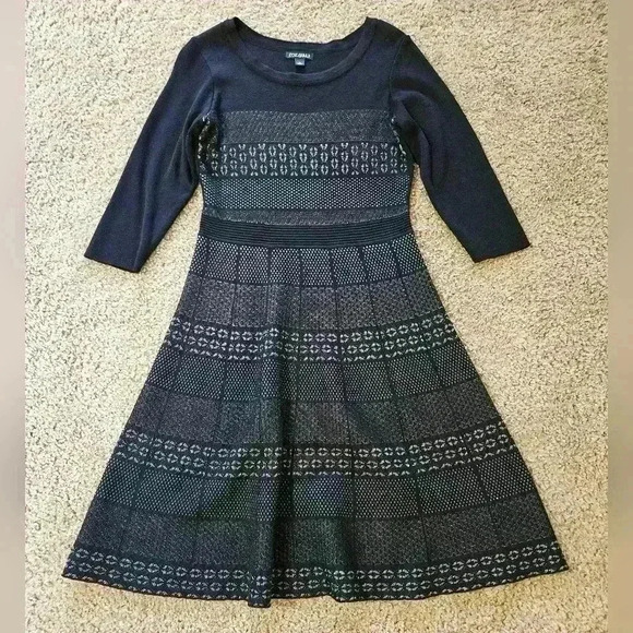 Roz & Ali Black A-Line Midi Party Dress w/ White Underlay, Size Small - Picture 1 of 7